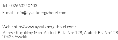 Nergiz Hotel Ayvalk telefon numaralar, faks, e-mail, posta adresi ve iletiim bilgileri